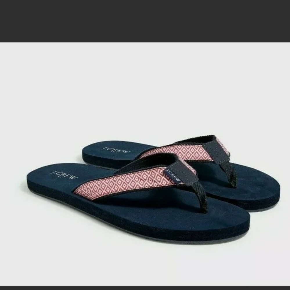 J Crew Men's Geometric Print Sandals Flip Flops Navy & Red Sizes 10, 11, 12, 13